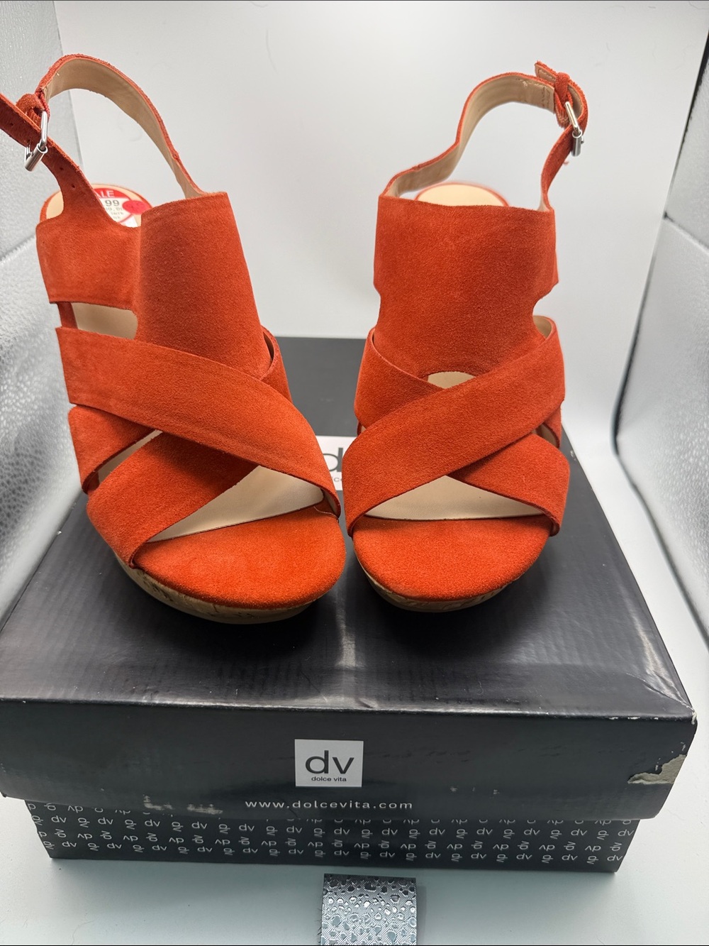 Dolce Vita Red-Orange Suede Crisscross Wedge Sandals